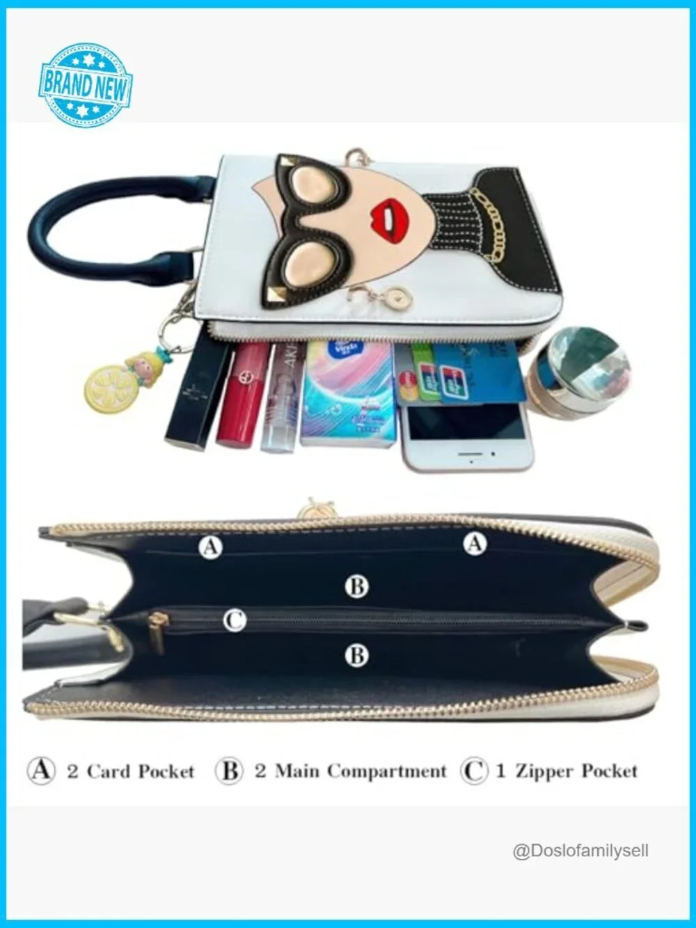 Funky Novelty 3D Lady Face PU Leather Satchel Handbag Tote Crossbody Purse